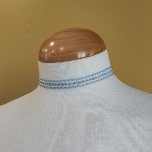 Floral Choker Necklace - Blue and Pink